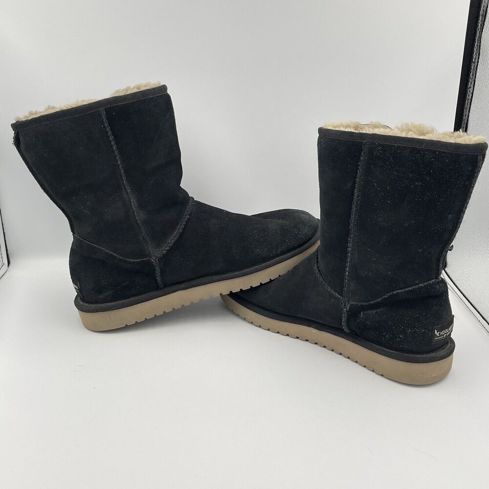 Koolaburra by Ugg Victoria Short Black Suede Tan Fur Boots Womens SIZE 10 Winter - Picture 9 of 11